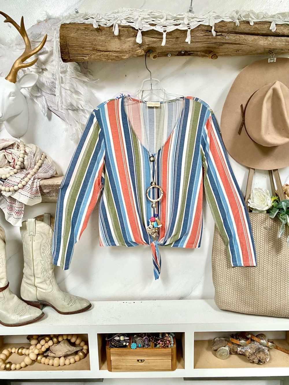 Anthropologie LUCY & Laurel stripe shirt w front know hippy mid century vibe